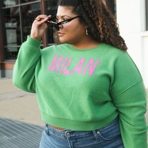 Anthropologie - Pilcro Alani Cropped Cashmere Crew Neck sweater Green Milan - XL